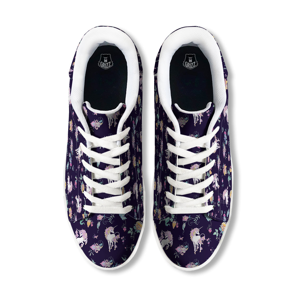Unicorn Night Floral Print Pattern White Low Top Sneakers-grizzshop