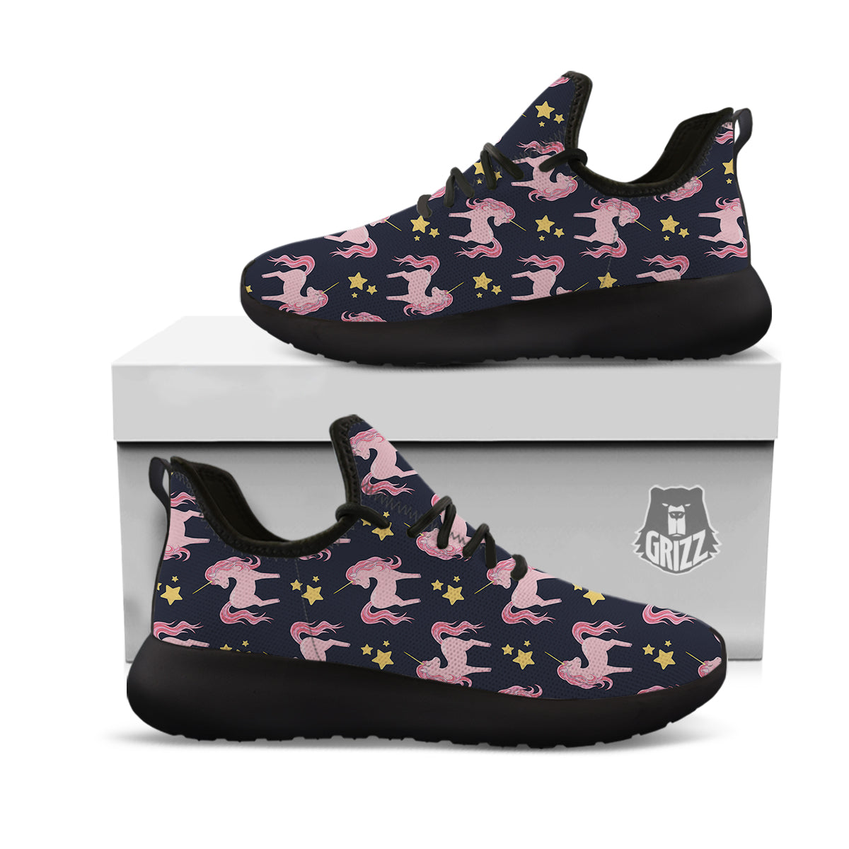 Unicorn Night Star Print Pattern Black Athletic Shoes-grizzshop