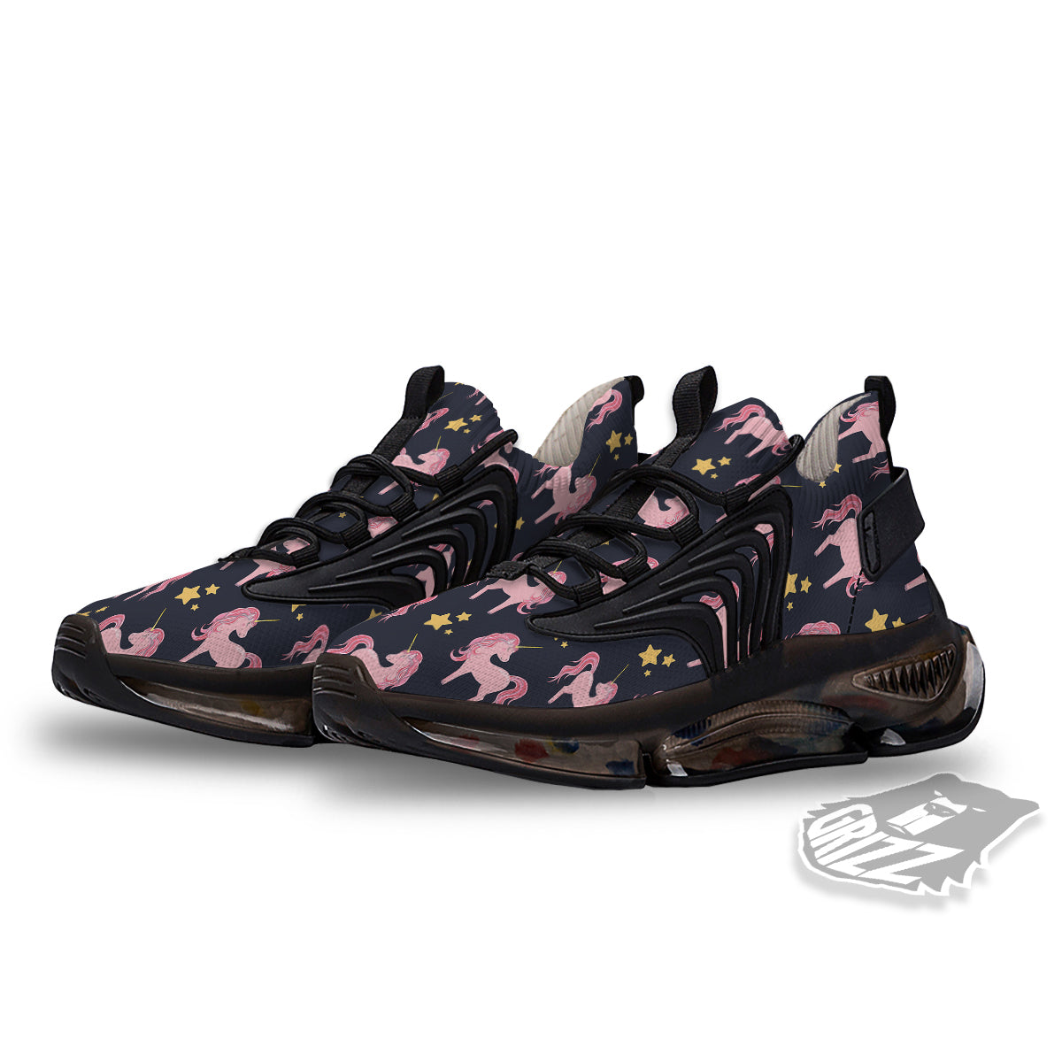 Unicorn Night Star Print Pattern Black Gym Shoes-grizzshop