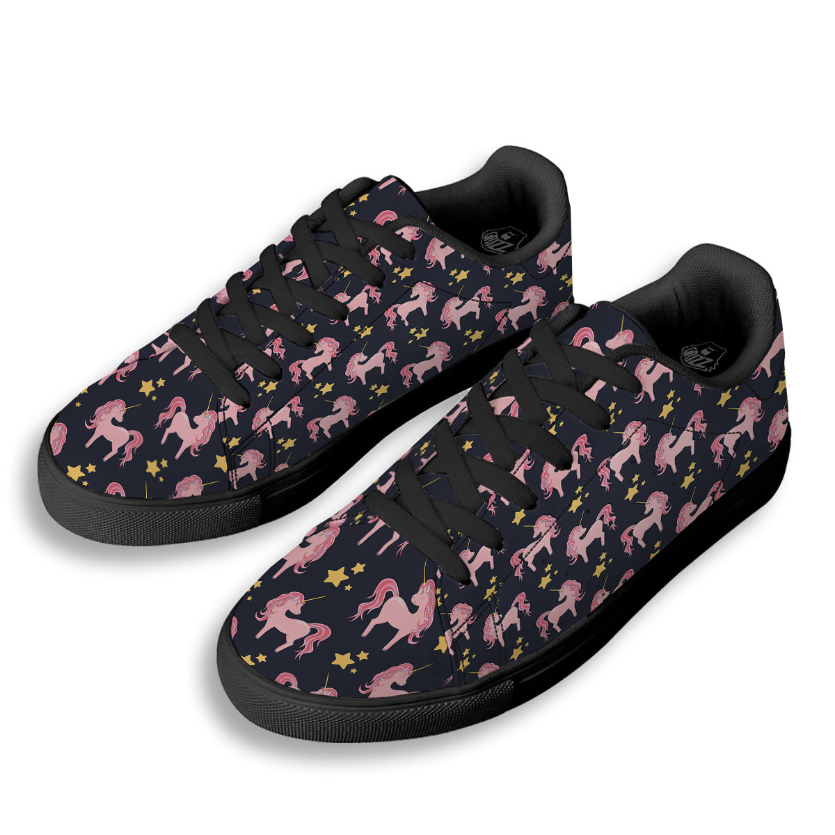 Unicorn Night Star Print Pattern Black Low Top Sneakers-grizzshop