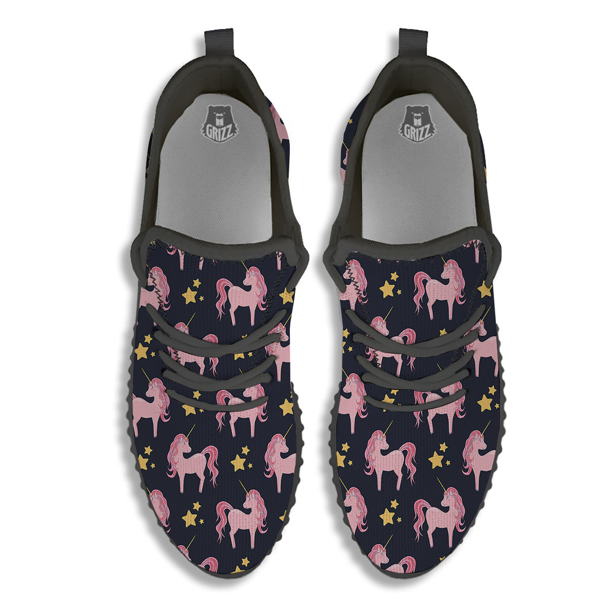 Unicorn Night Star Print Pattern Black Walking Shoes-grizzshop