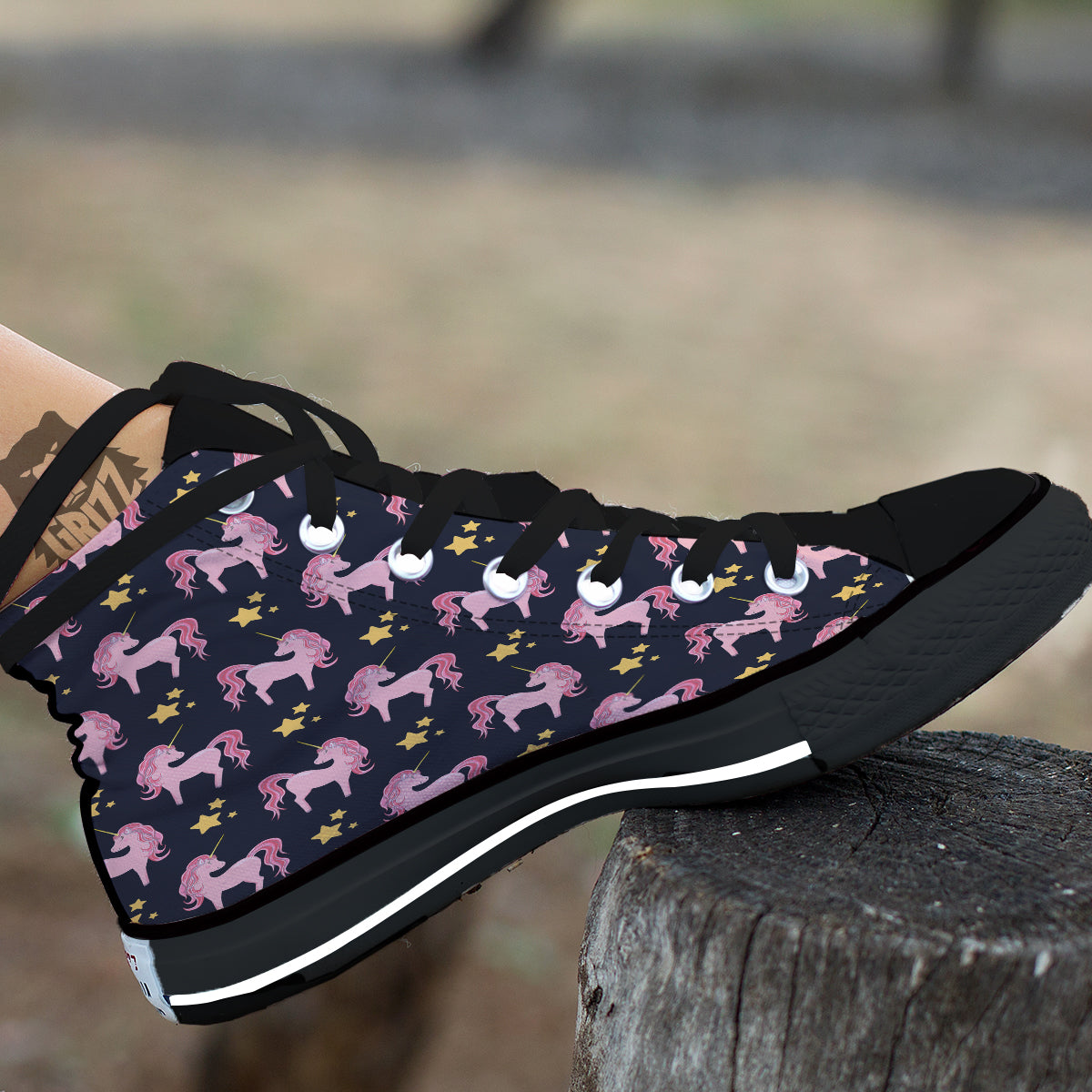 Unicorn Night Star Print Pattern High Top Shoes-grizzshop