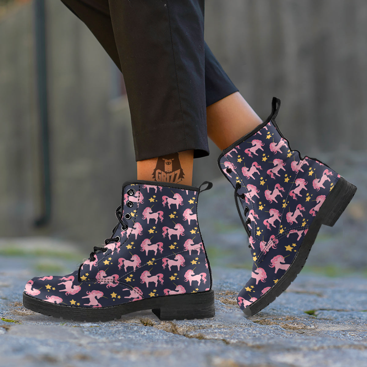 Unicorn Night Star Print Pattern Leather Boots-grizzshop