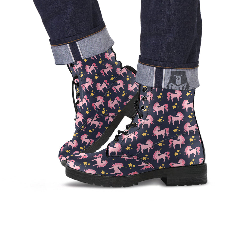 Unicorn Night Star Print Pattern Leather Boots-grizzshop
