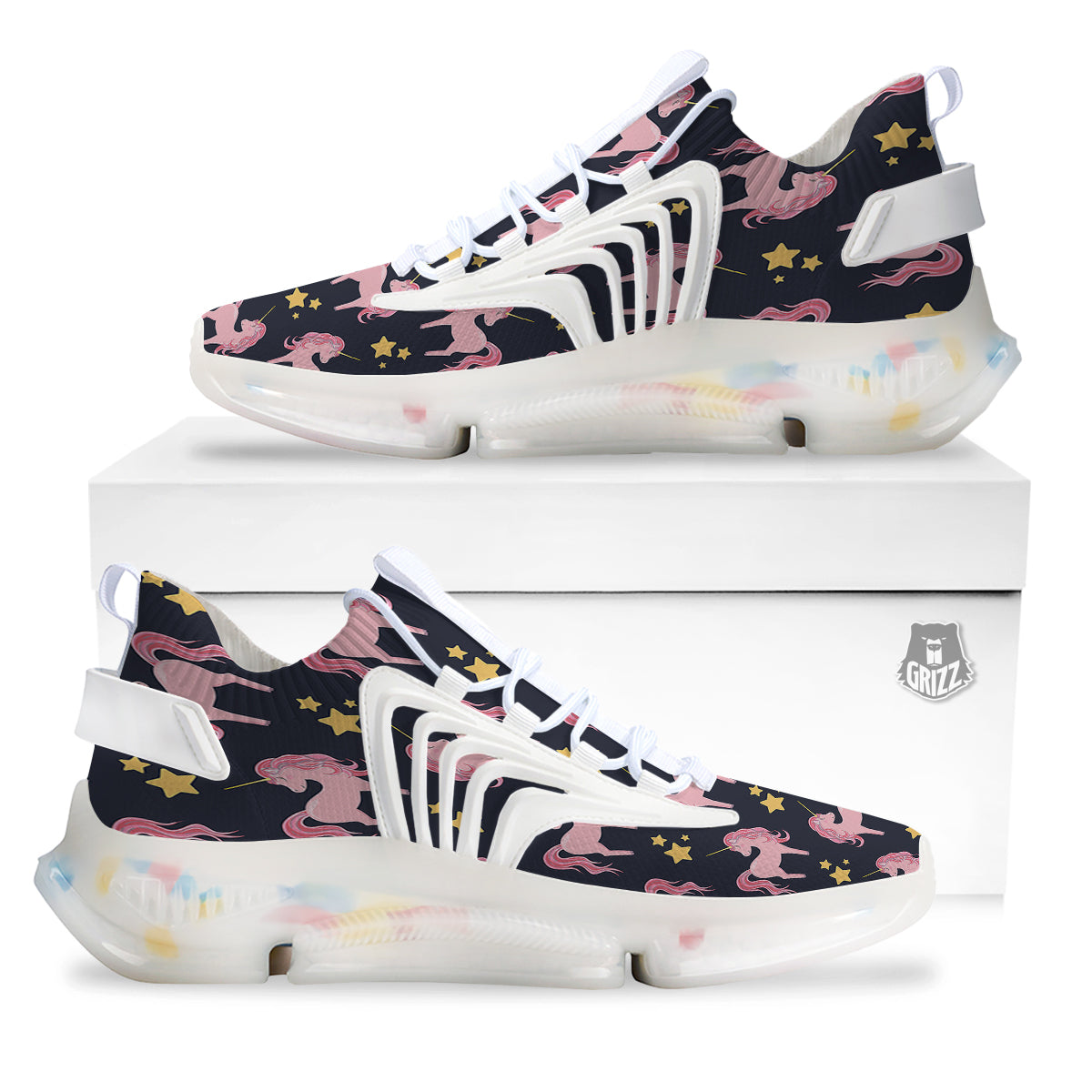 Unicorn Night Star Print Pattern White Gym Shoes-grizzshop