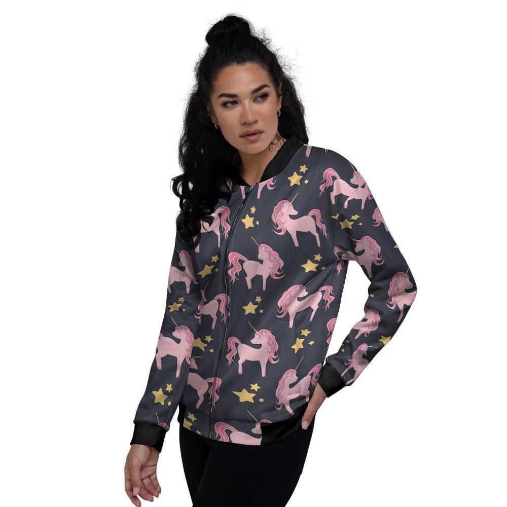 Unicorn Night Star Print Pattern Women's Bomber Jacket-grizzshop