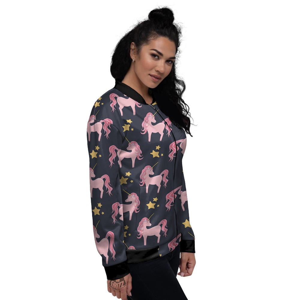 Unicorn Night Star Print Pattern Women's Bomber Jacket-grizzshop