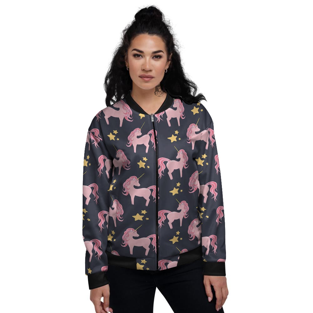 Unicorn Night Star Print Pattern Women's Bomber Jacket-grizzshop