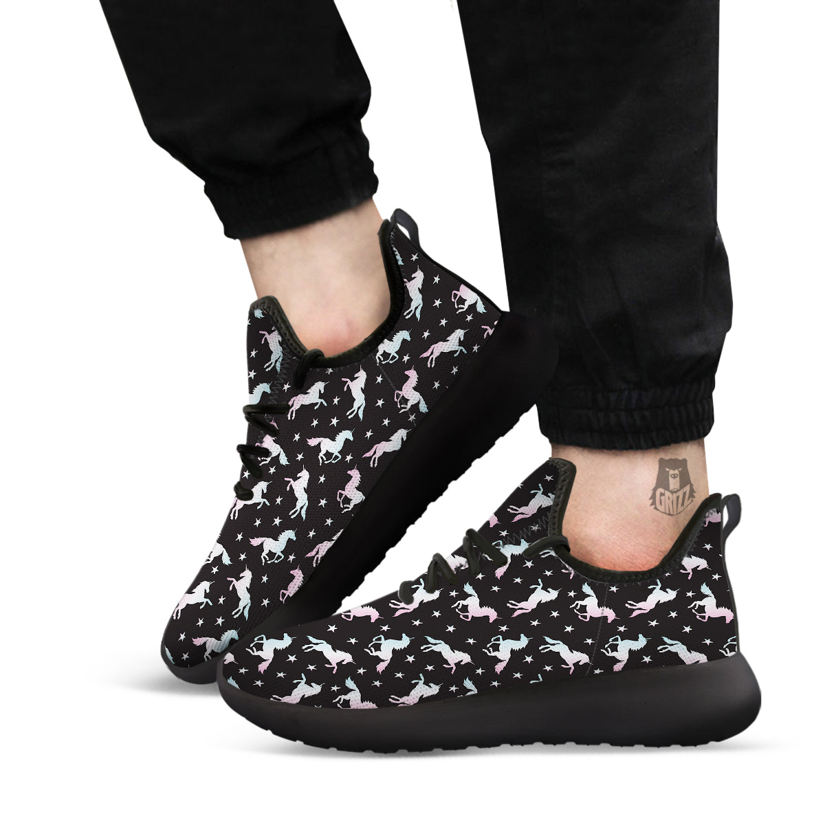 Unicorn Night Winged Print Pattern Black Athletic Shoes-grizzshop