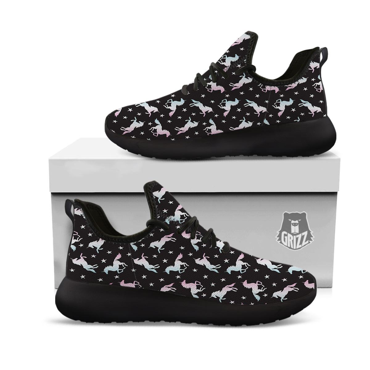 Unicorn Night Winged Print Pattern Black Athletic Shoes-grizzshop