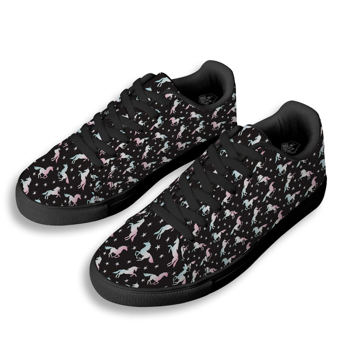 Unicorn Night Winged Print Pattern Black Low Top Sneakers-grizzshop