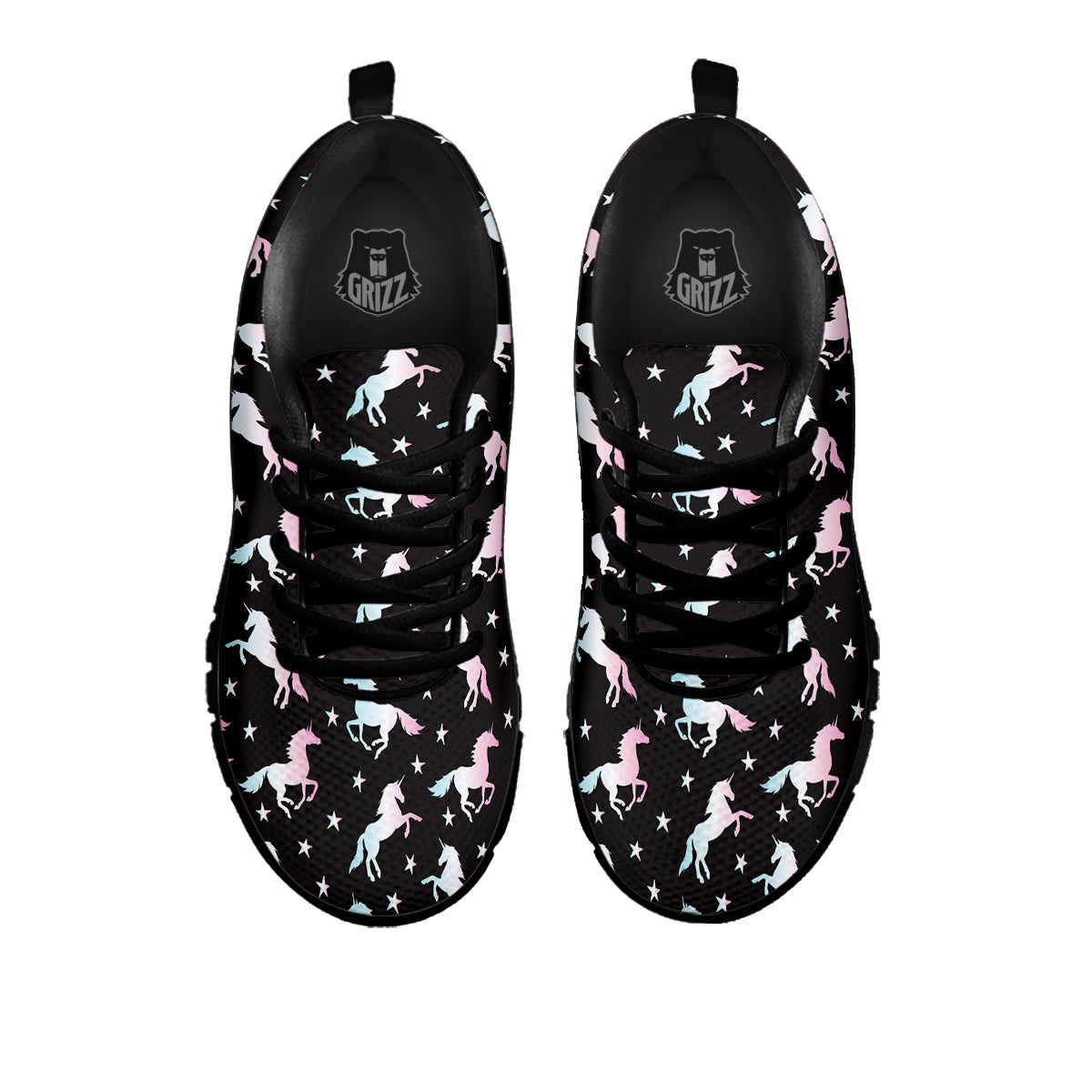 Unicorn Night Winged Print Pattern Black Sneaker-grizzshop