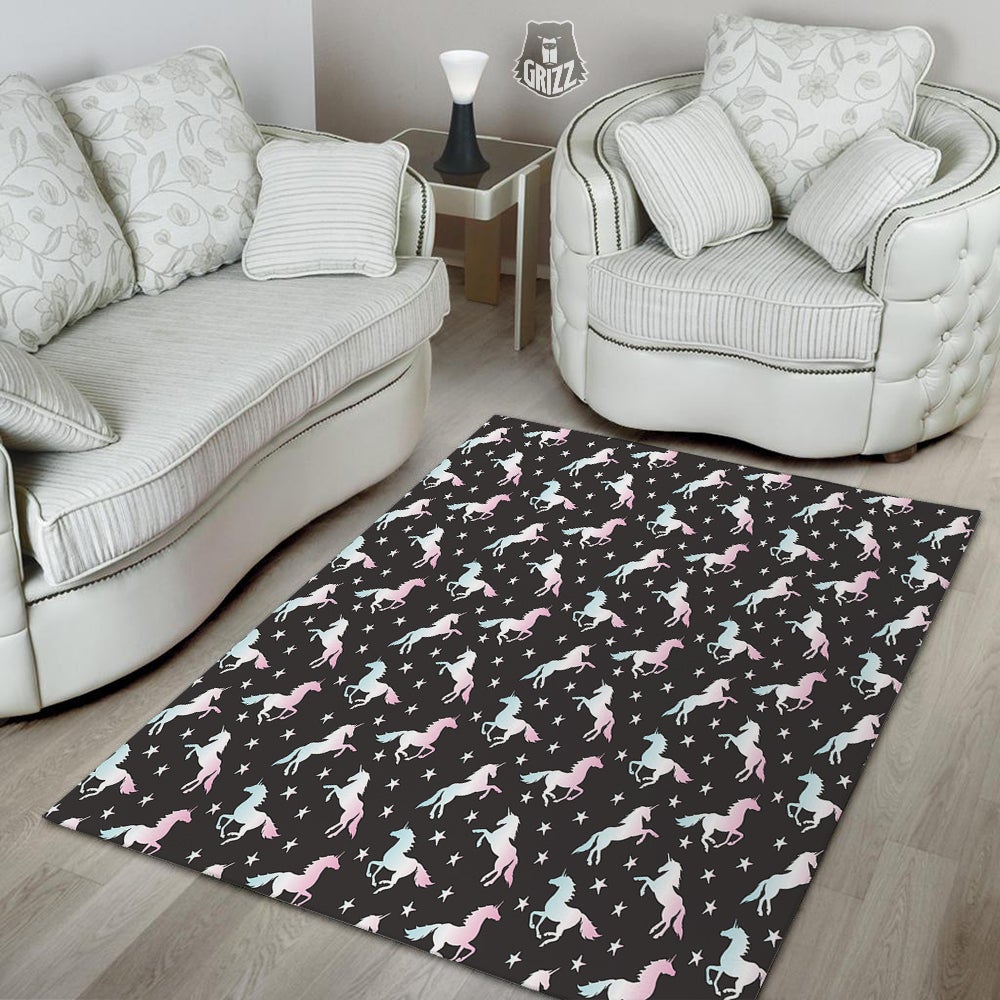 Unicorn Night Winged Print Pattern Floor Mat-grizzshop