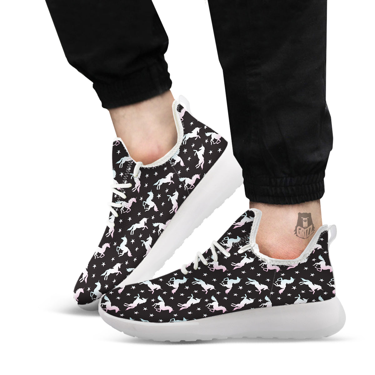 Unicorn Night Winged Print Pattern White Athletic Shoes-grizzshop