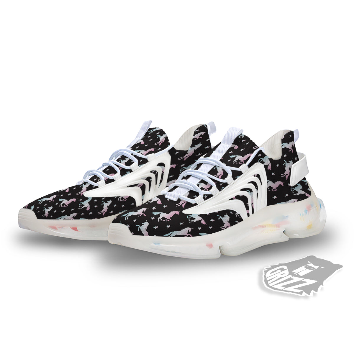 Unicorn Night Winged Print Pattern White Gym Shoes-grizzshop