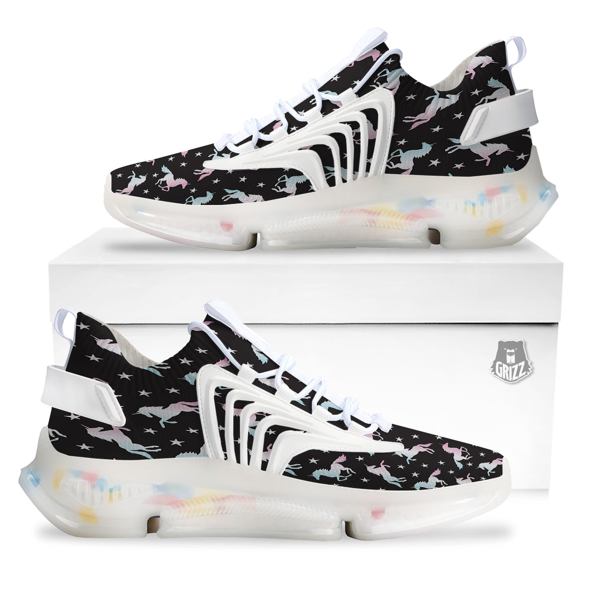 Unicorn Night Winged Print Pattern White Gym Shoes-grizzshop