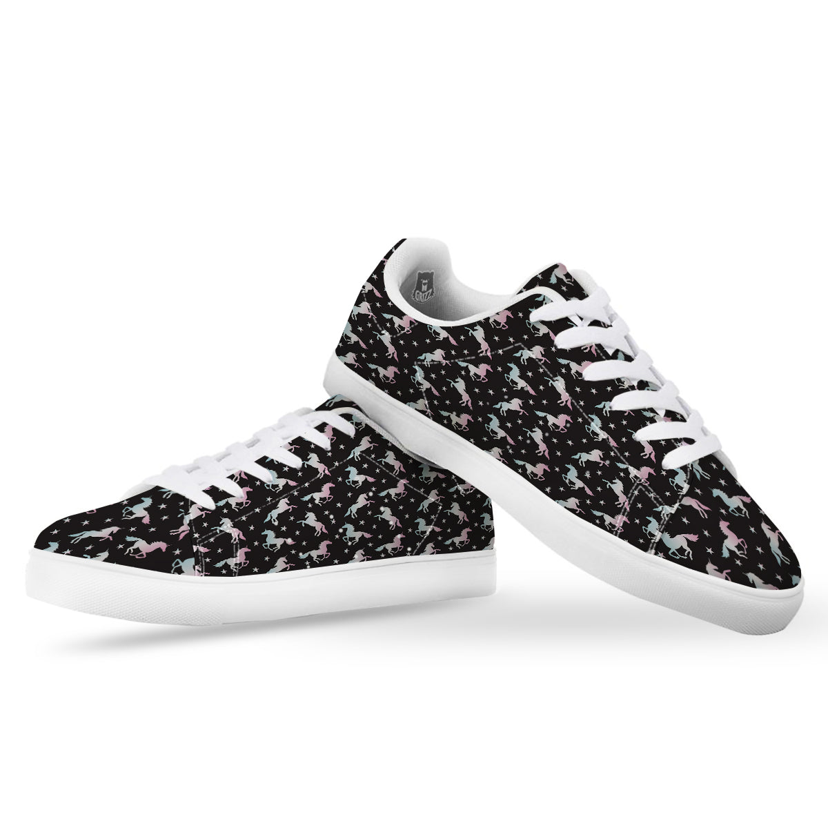 Unicorn Night Winged Print Pattern White Low Top Sneakers-grizzshop