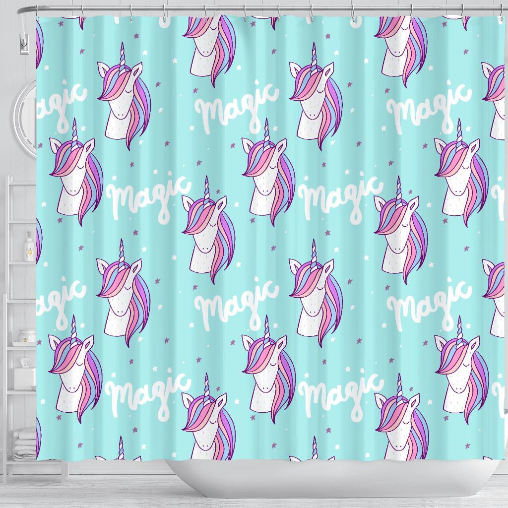 Unicorn Pastel Pattern Print Bathroom Shower Curtain-grizzshop