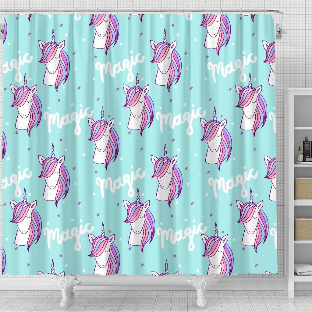 Unicorn Pastel Pattern Print Bathroom Shower Curtain-grizzshop