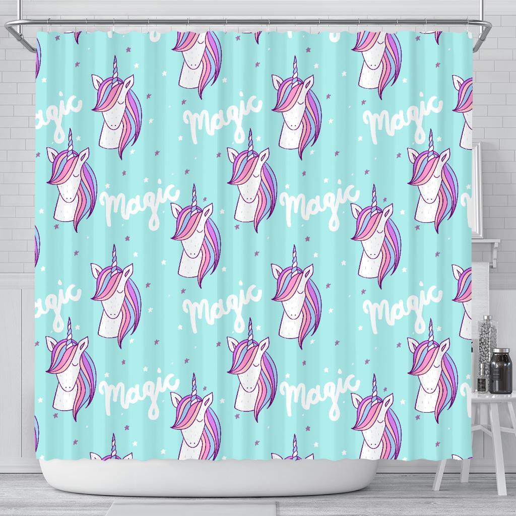 Unicorn Pastel Pattern Print Bathroom Shower Curtain-grizzshop