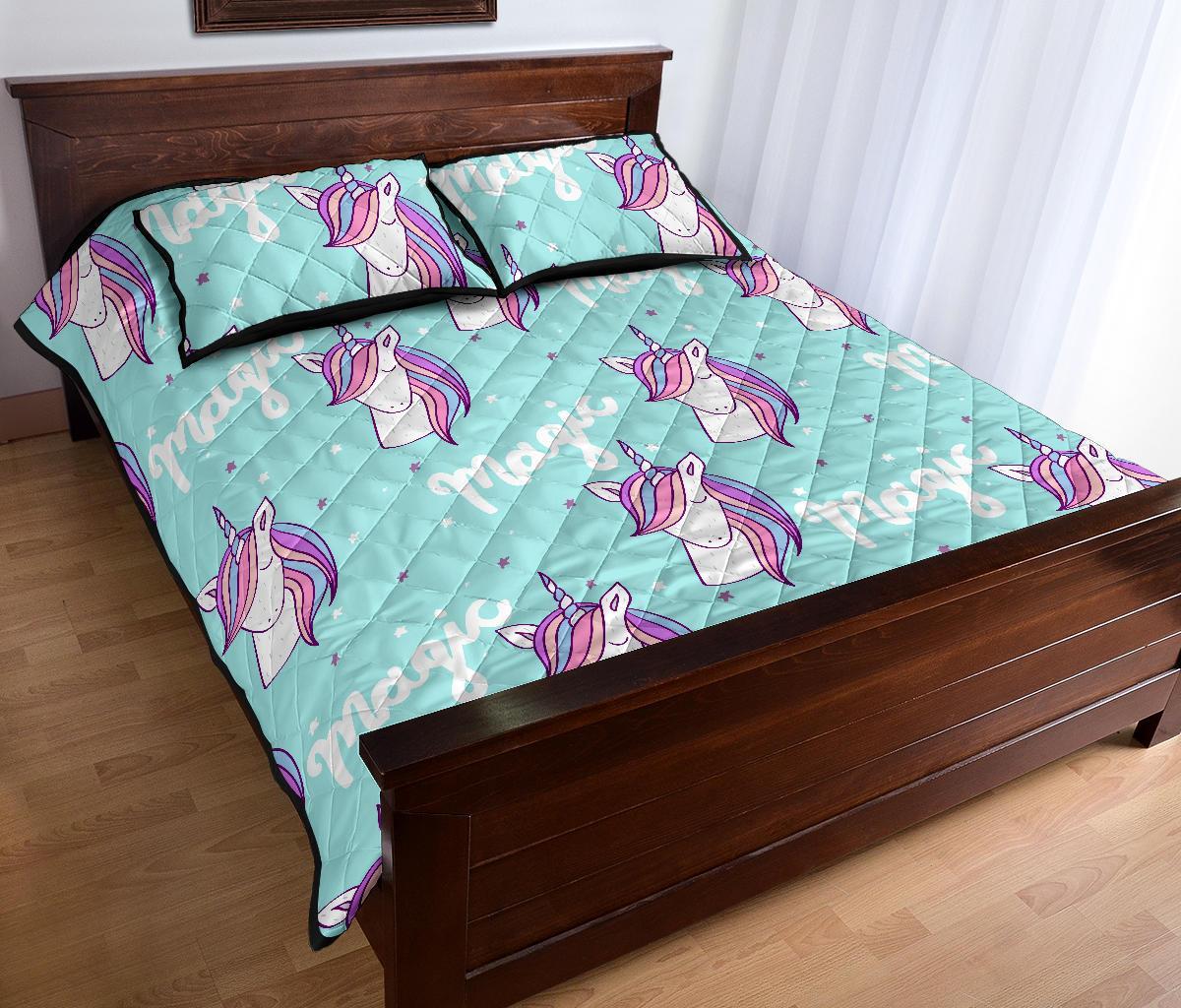 Unicorn Pastel Pattern Print Bed Set Quilt-grizzshop