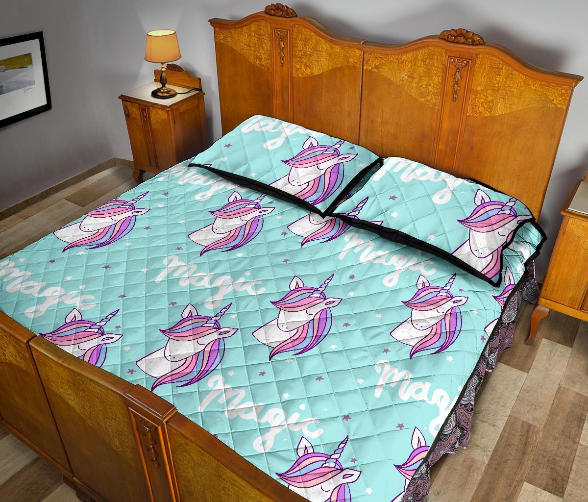 Unicorn Pastel Pattern Print Bed Set Quilt-grizzshop