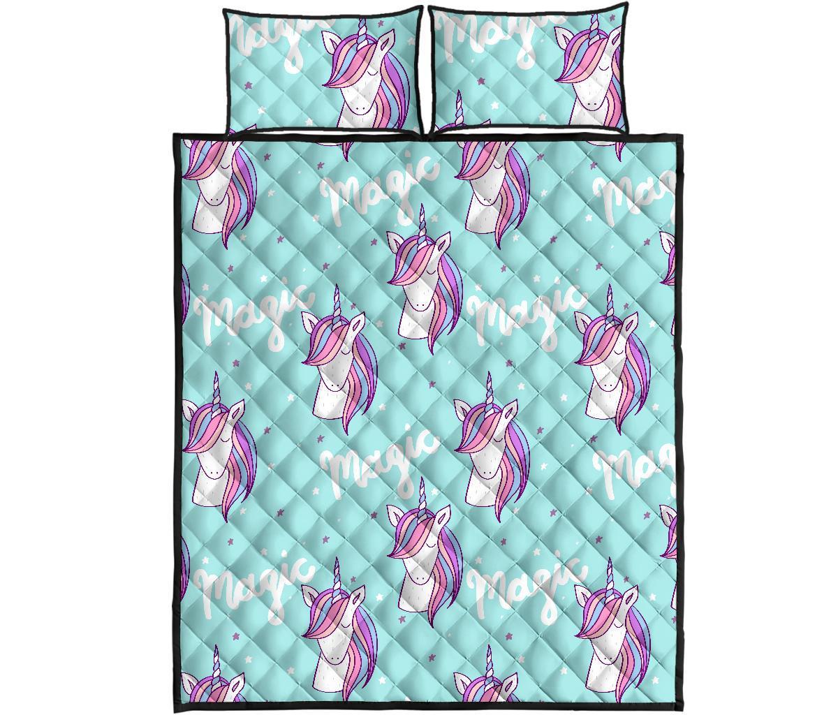 Unicorn Pastel Pattern Print Bed Set Quilt-grizzshop