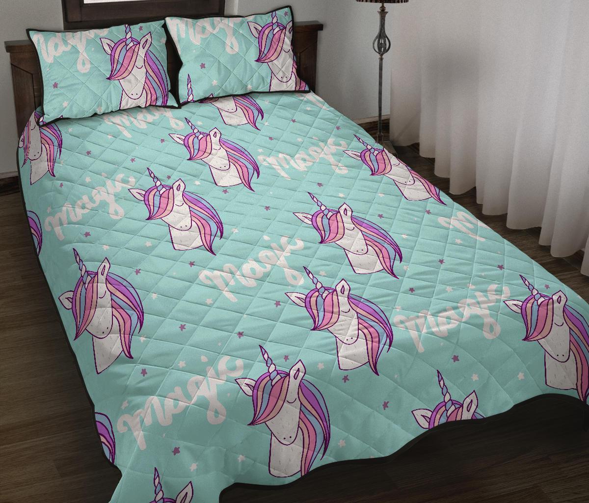 Unicorn Pastel Pattern Print Bed Set Quilt-grizzshop