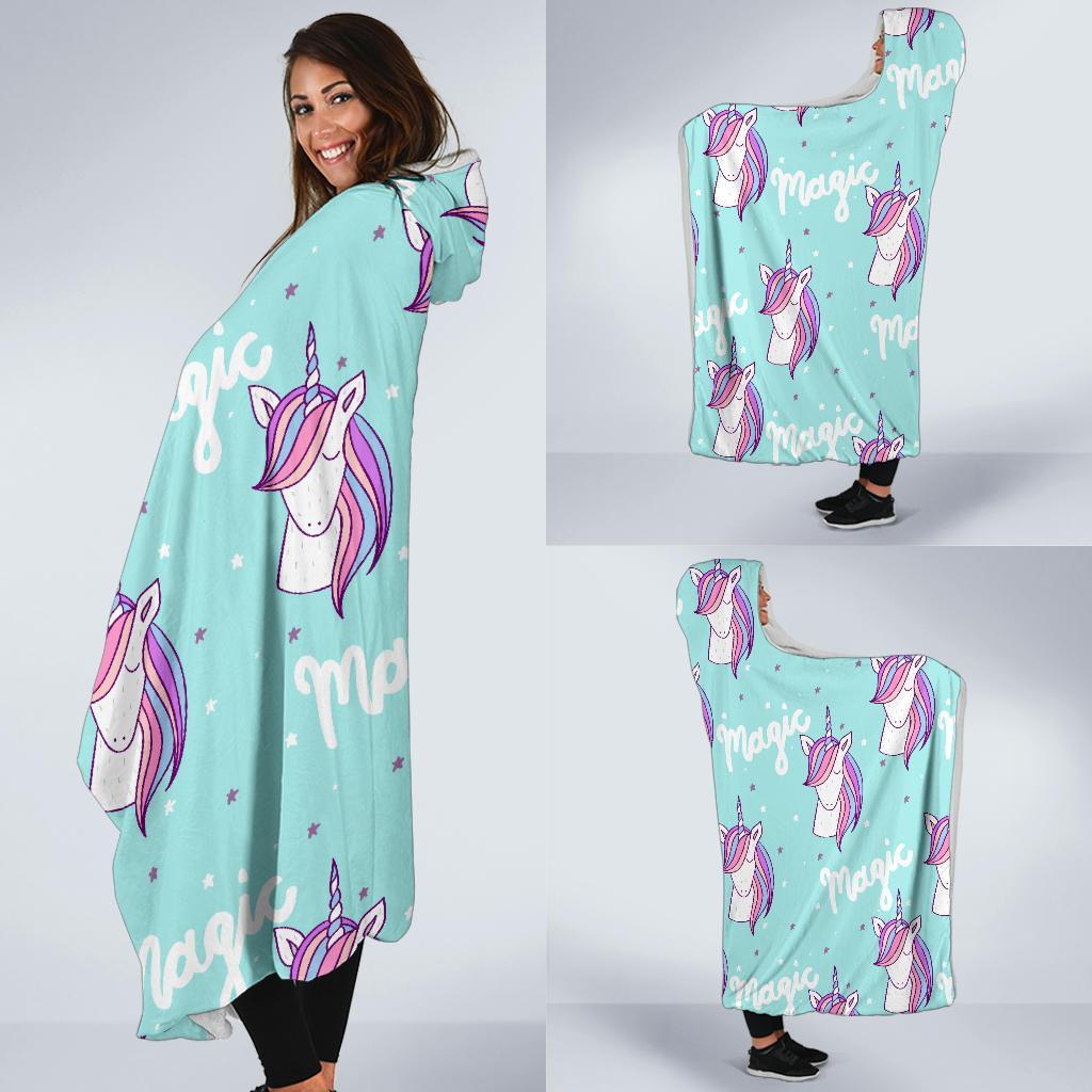 Unicorn Pastel Pattern Print Hooded Blanket-grizzshop