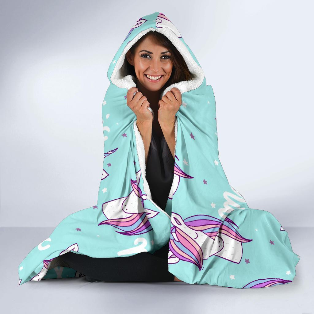 Unicorn Pastel Pattern Print Hooded Blanket-grizzshop