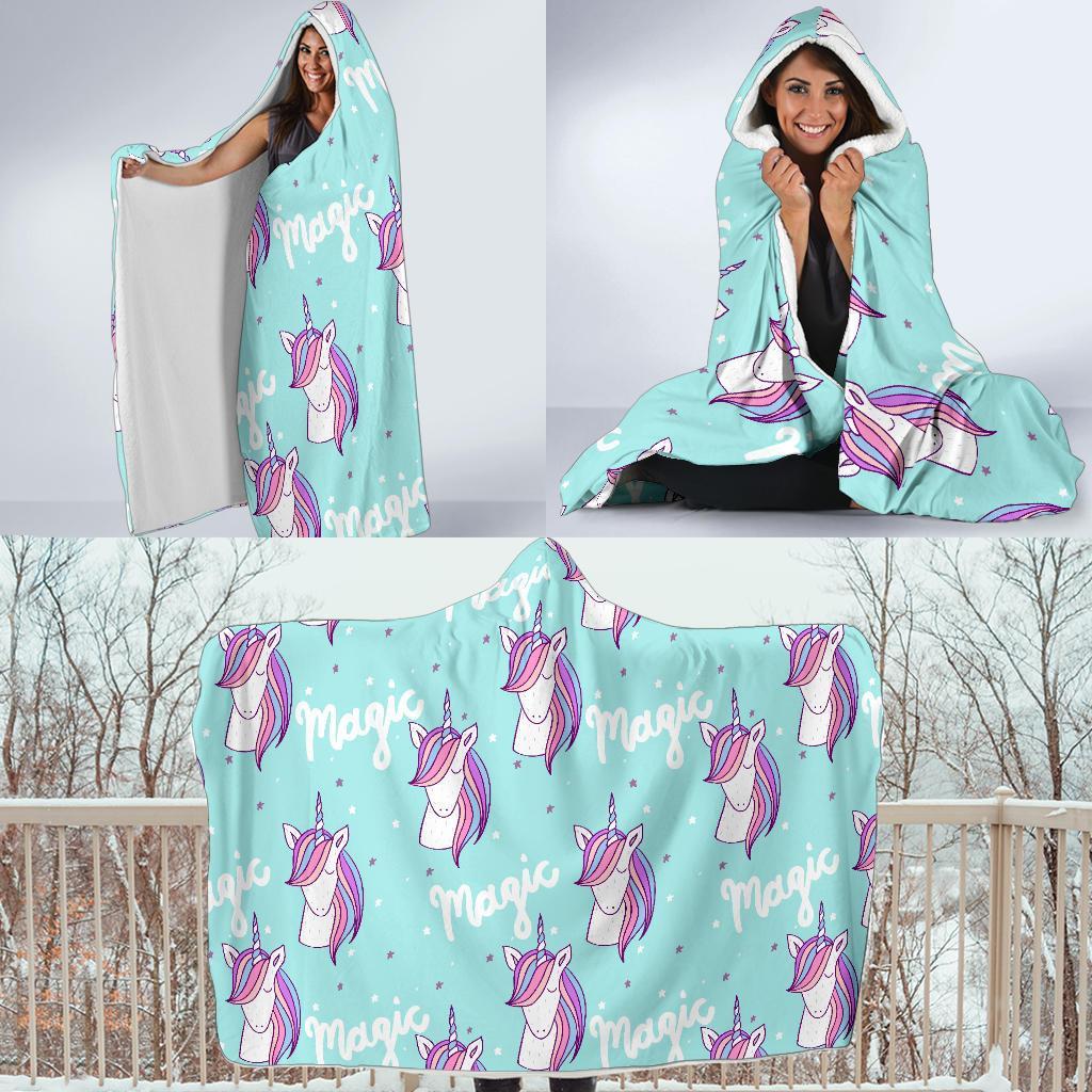 Unicorn Pastel Pattern Print Hooded Blanket-grizzshop