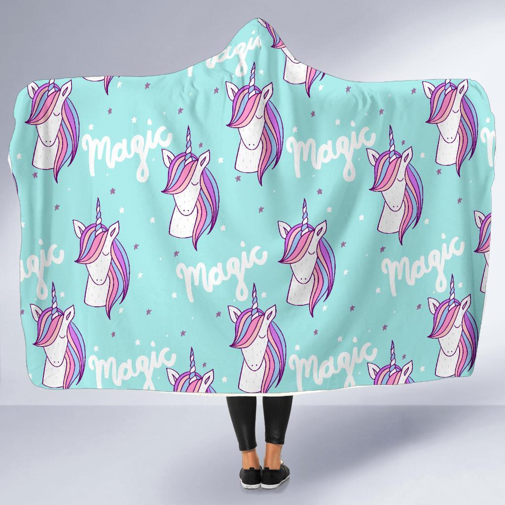 Unicorn Pastel Pattern Print Hooded Blanket-grizzshop