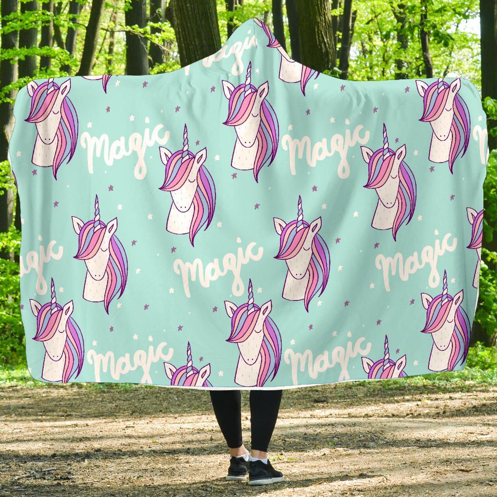 Unicorn Pastel Pattern Print Hooded Blanket-grizzshop