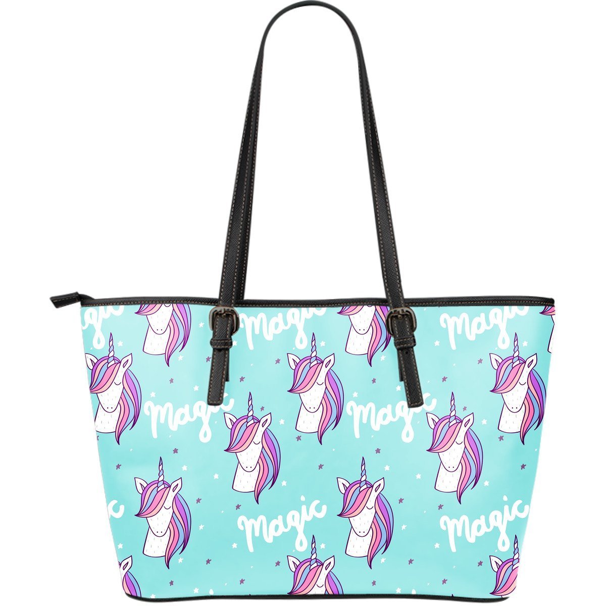 Unicorn Pastel Pattern Print Leather Tote Bag-grizzshop