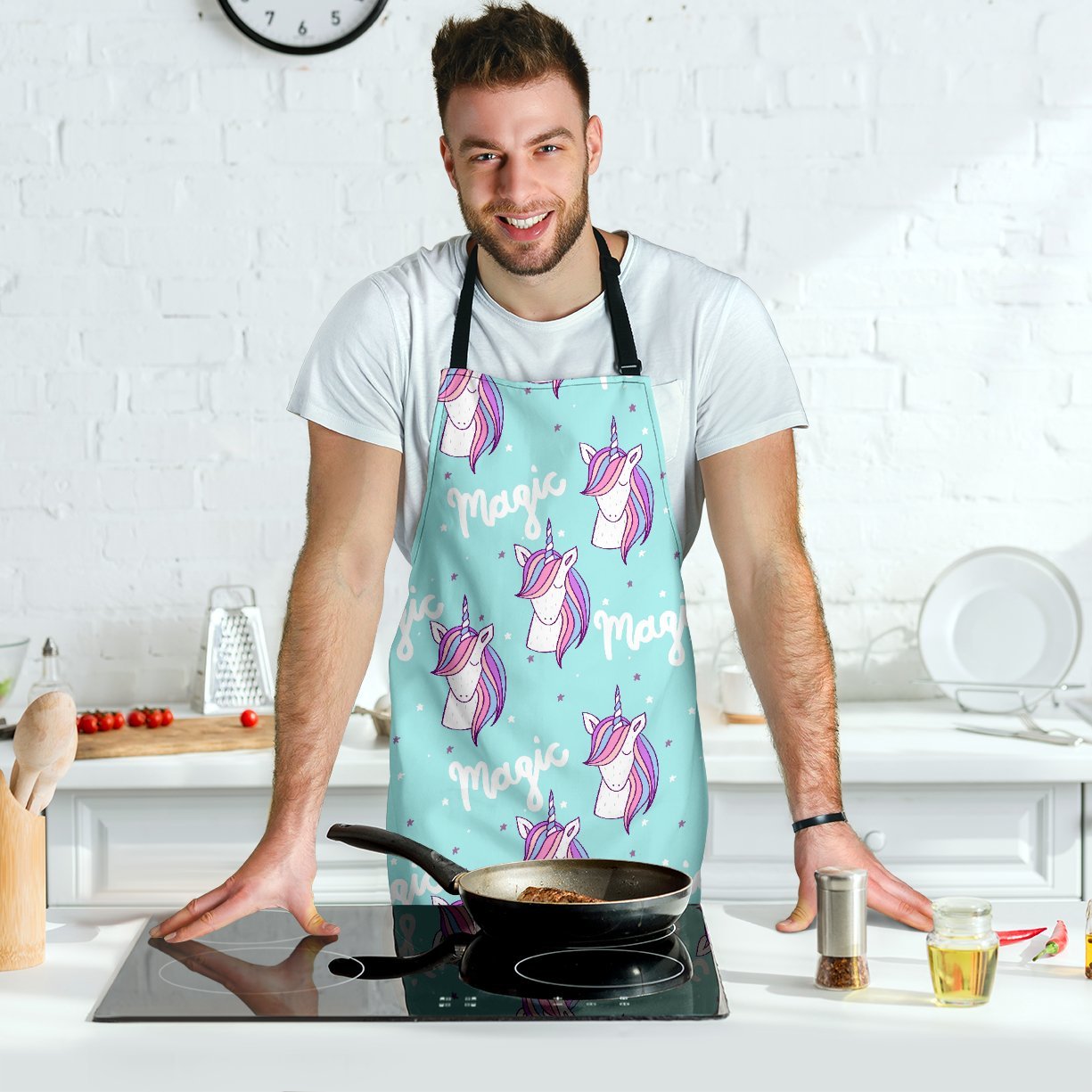 Unicorn Pastel Pattern Print Men's Apron-grizzshop