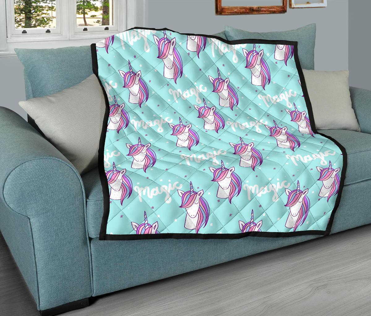 Unicorn Pastel Pattern Print Quilt-grizzshop
