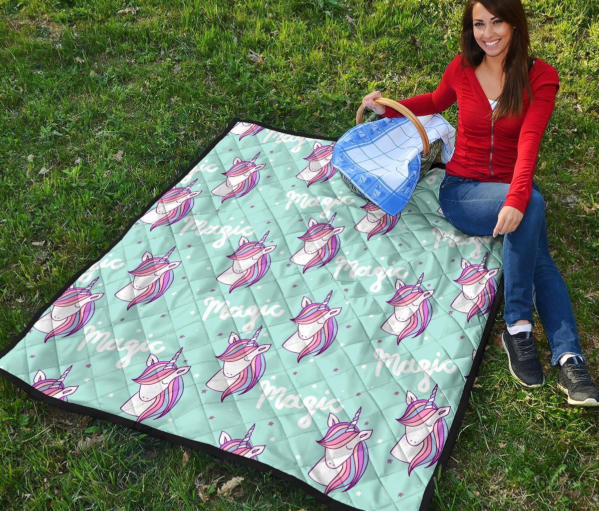 Unicorn Pastel Pattern Print Quilt-grizzshop