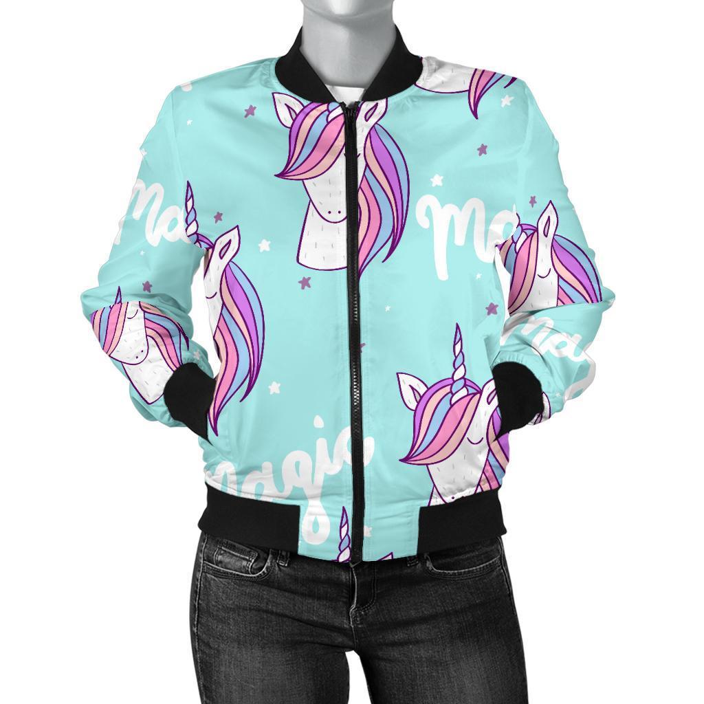 Unicorn Pastel Pattern Print Women Casual Bomber Jacket-grizzshop