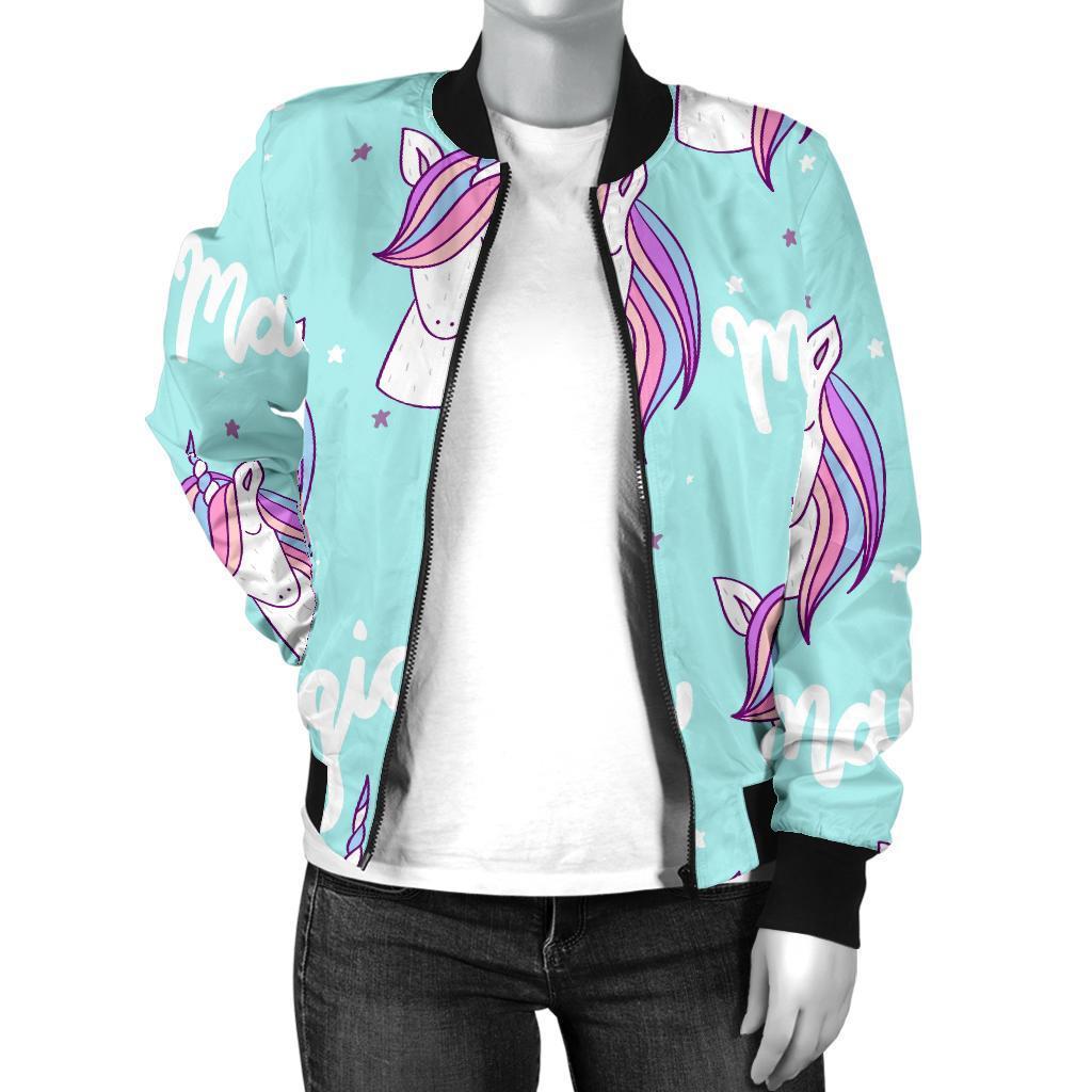 Unicorn Pastel Pattern Print Women Casual Bomber Jacket-grizzshop