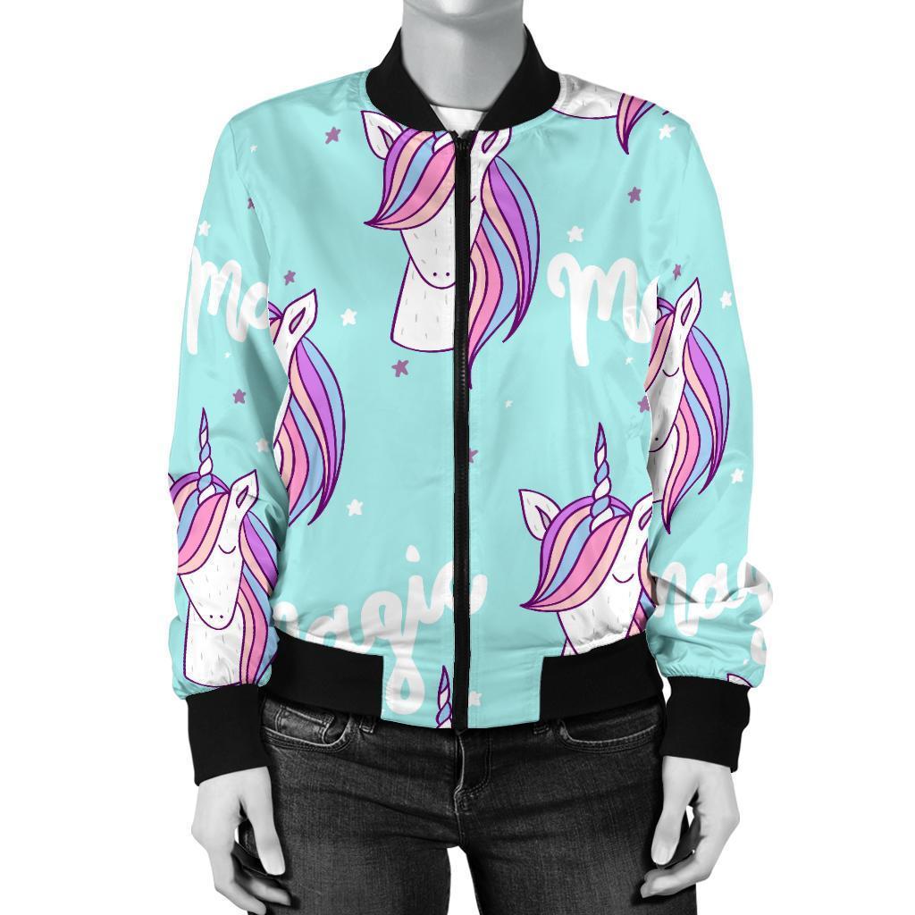 Unicorn Pastel Pattern Print Women Casual Bomber Jacket-grizzshop