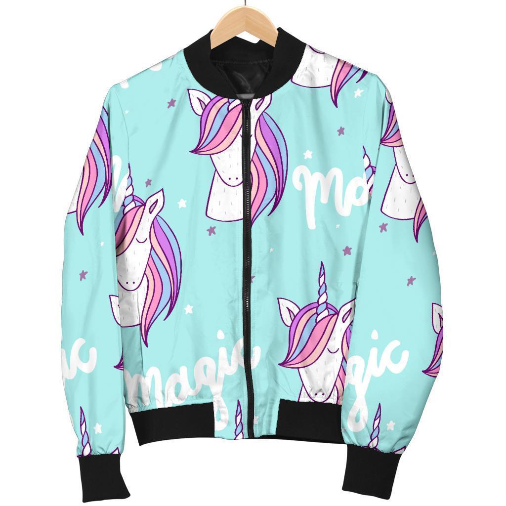 Unicorn Pastel Pattern Print Women Casual Bomber Jacket-grizzshop