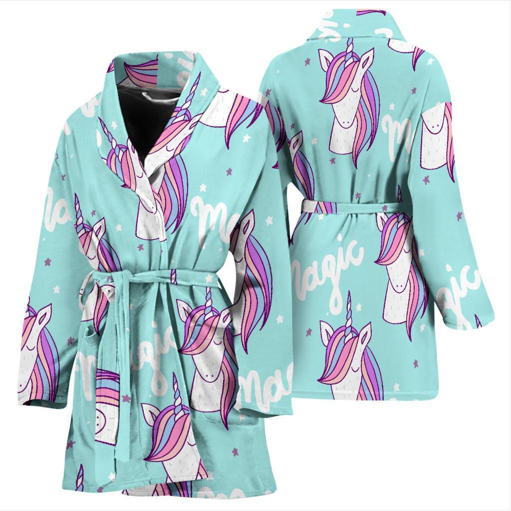 Unicorn Pastel Pattern Print Women Long Robe-grizzshop