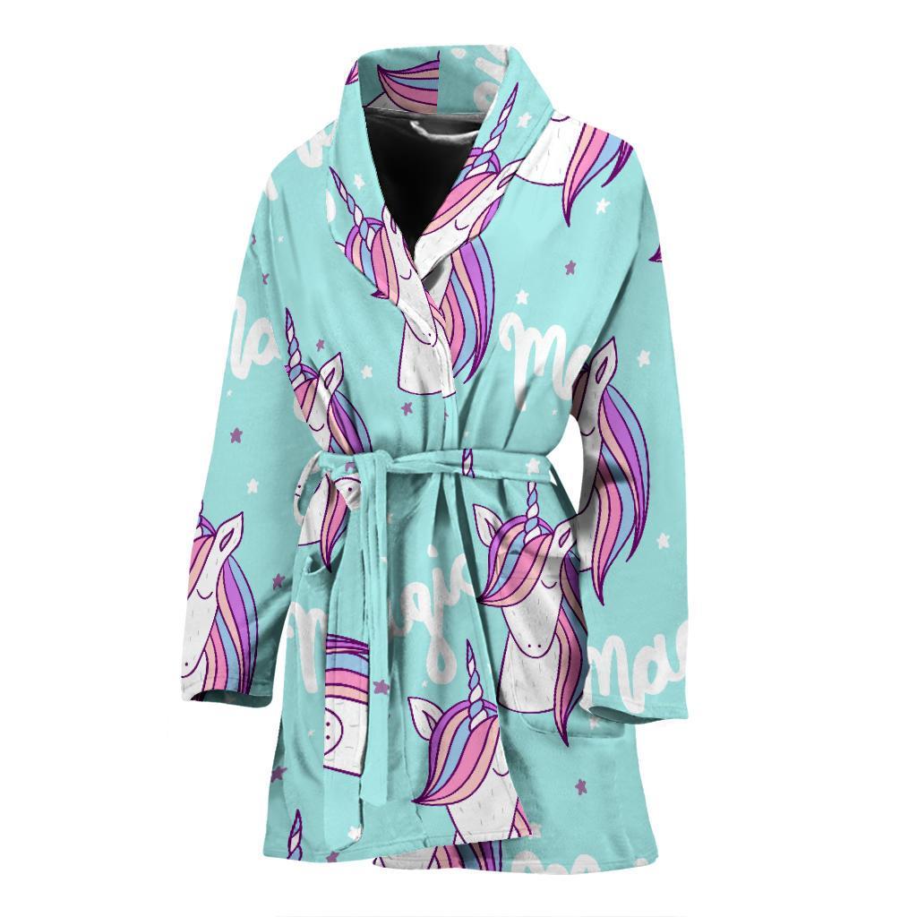 Unicorn Pastel Pattern Print Women Long Robe-grizzshop