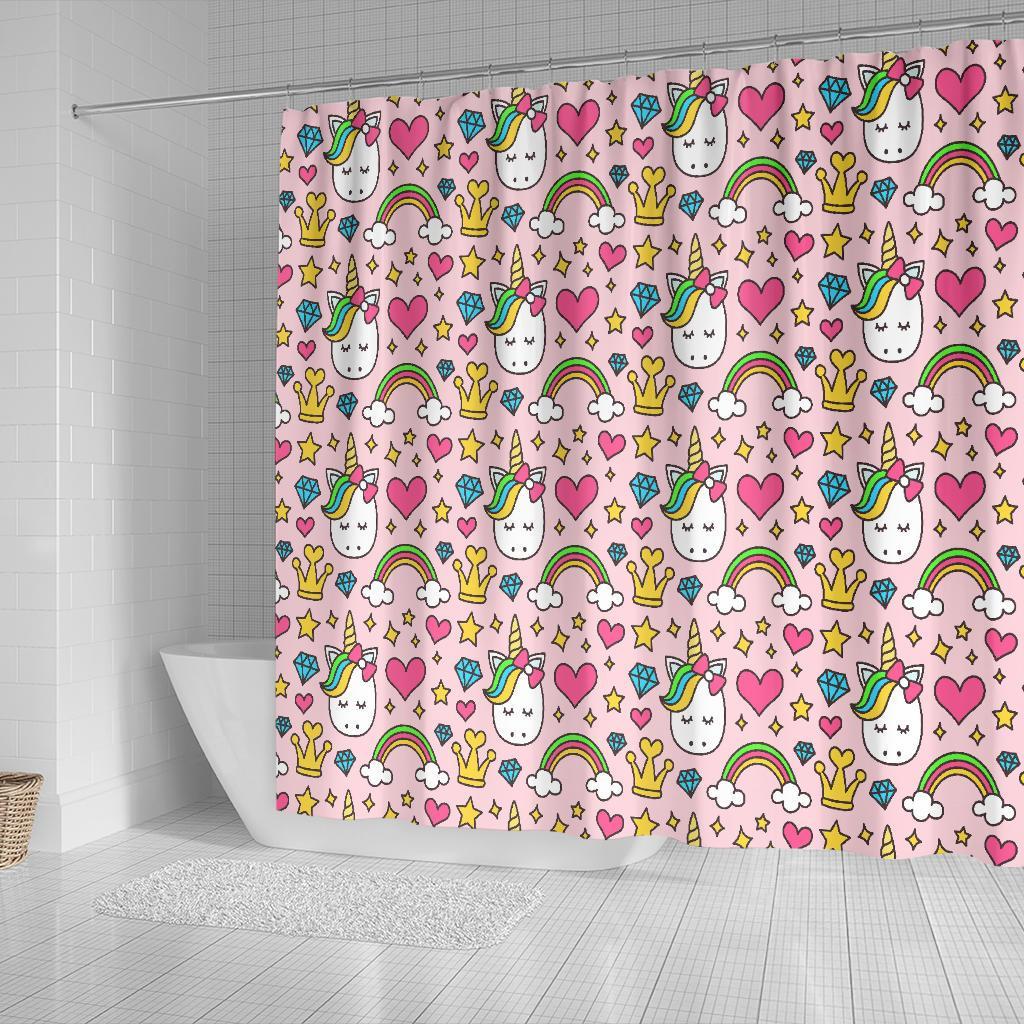 Unicorn Pattern Print Bathroom Shower Curtain-grizzshop