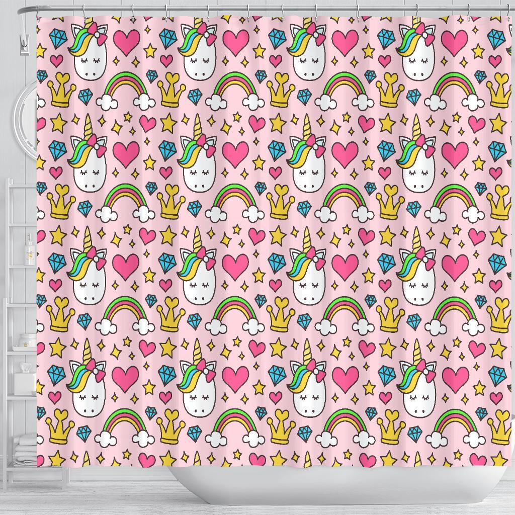 Unicorn Pattern Print Bathroom Shower Curtain-grizzshop