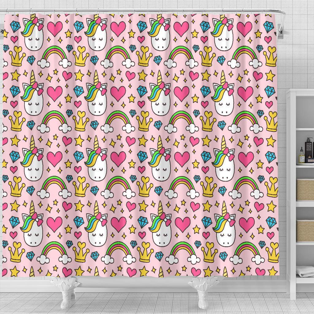 Unicorn Pattern Print Bathroom Shower Curtain-grizzshop