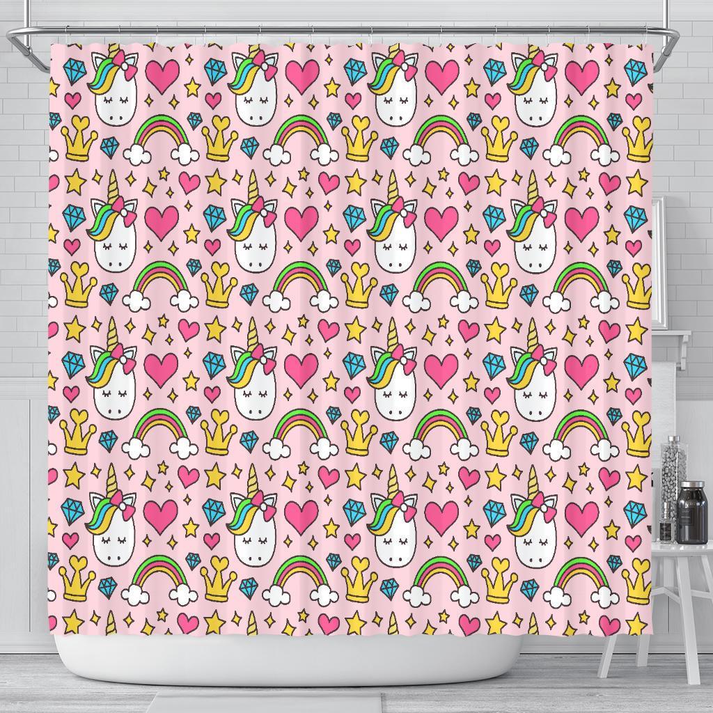 Unicorn Pattern Print Bathroom Shower Curtain-grizzshop