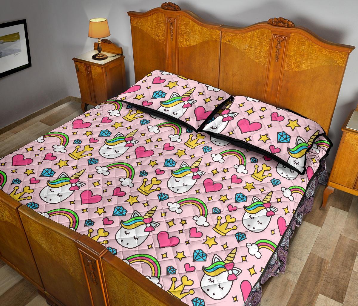 Unicorn Pattern Print Bed Set Quilt-grizzshop