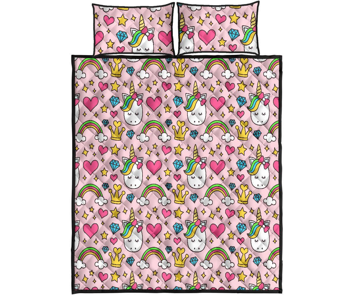 Unicorn Pattern Print Bed Set Quilt-grizzshop