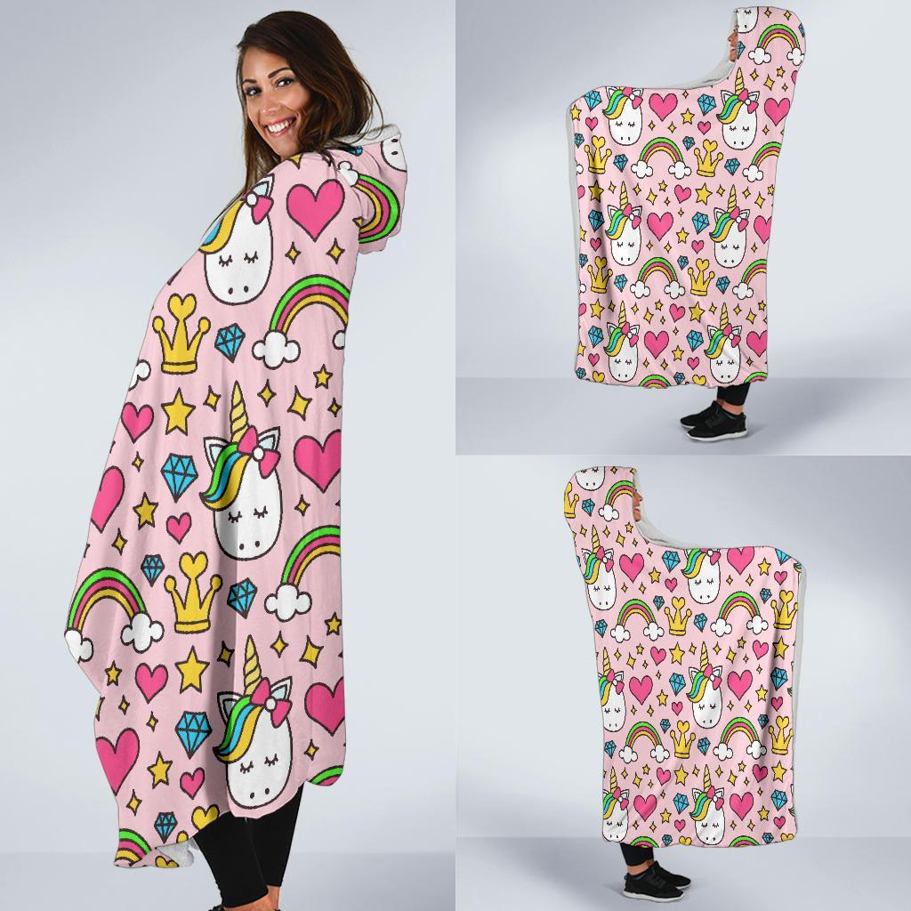 Unicorn Pattern Print Hooded Blanket-grizzshop